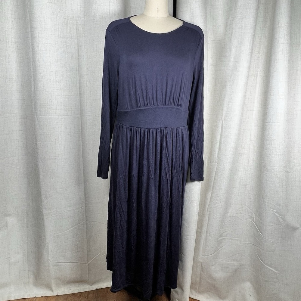Boden Thea Jersey Midi Dress Long‎ Sleeve Minimalist Ruched Navy Blue Size 14R